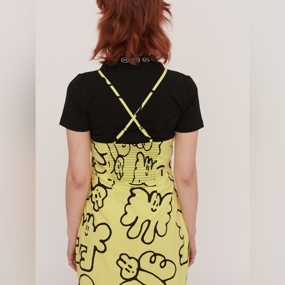 Lazy Oaf Butterfly Novelty Print Cut Out Midi Dress Neon Yellow Sz 2 Art to Wear - Picture 3 of 14